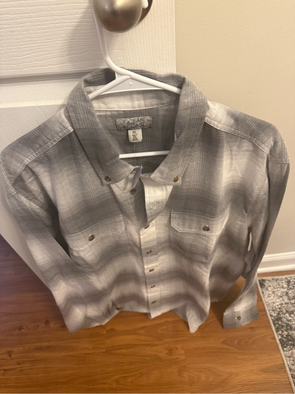 Ocean Coast Men's Gray Gradient Plaid flannel Button-Down Shirt
